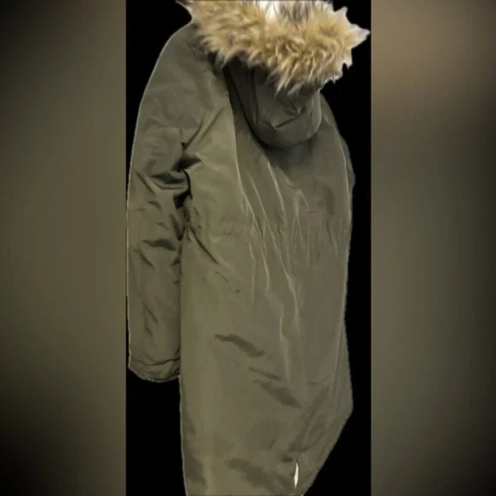heavy weighted ladies tts L beautiful new Olive Green Parka with Faux Fur Trim - Picture 10 of 12